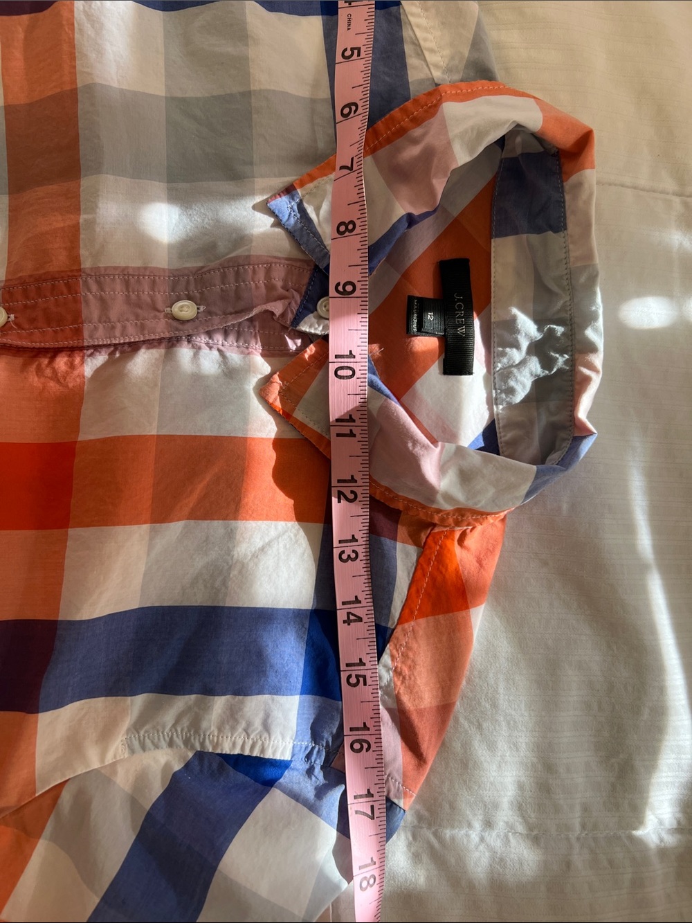 Women's Plaid Button-Front Popover Shirt in Orange, Blue, Pink - Picture 5 of 5